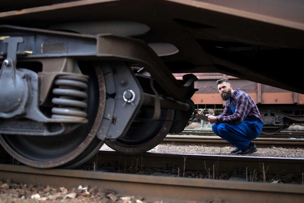 Werker prüft Güterwagen