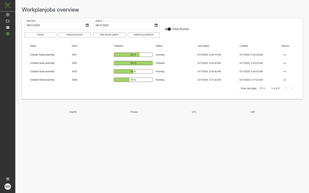 PG_Web_Joboverview Softwareoberfläche von PG Web